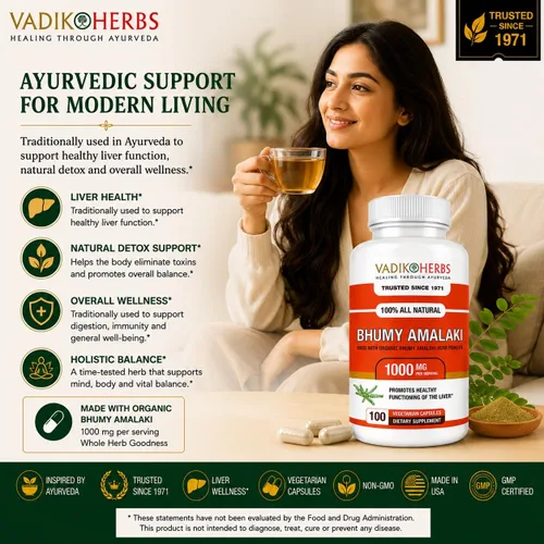 Vista 4 de Vadik Herbs Organic Bhumy Amalaki, 100 cápsulas, soporte hepático 1000 mg Organic Whole-Herb Phyllanthus amarus 1000mg Per Serving Traditional