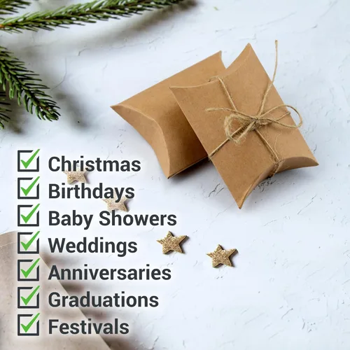 Vista 6 de IFAMIO 50 cajas de regalo de almohada de papel kraft con cuerda de yute, pequeñas cajas de dulces para regalo de joyas, embalaje de jabón, mini caja