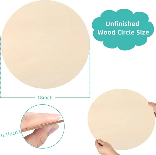 Vista 2 de Círculos redondos de madera de 18 pulgadas sin terminar para manualidades, colgador de puerta, pirografía y pintura (5 piezas)