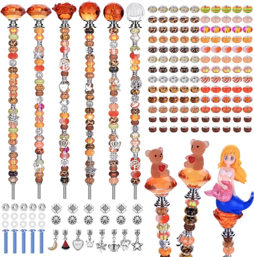 Vista 20 de AIPRIDY Kit de cuentas de jardín de varitas de hadas con arco iris, surtido colorido de cuentas de agujeros grandes, kit de estacas de jardín