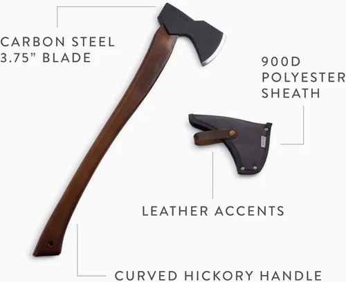 Vista 5 de Barebones Hacha de tala - Hoja de acero al carbono - Hacha multiusos - Acentos de cuero - Funda de poliéster