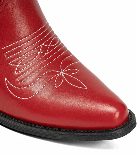 Vista 6 de SO SIMPOK Botas altas bordadas hasta la rodilla para mujer, botas vaqueras de tacón grueso para mujer, botas vaqueras occidentales