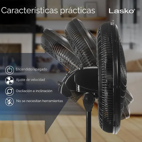 Vista 5 de Pedestal Ventilador, ajustable, Negro, 18-pulgadas Lasko Productos 1827 , Plástico, Negro, 18 pulgadas
