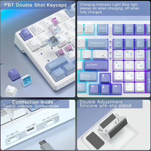 Vista 8 de Aula F98X - Teclado de efecto Hall con interruptor magnético, disparador rápido, teclado mecánico inalámbrico para juegos, tres modos