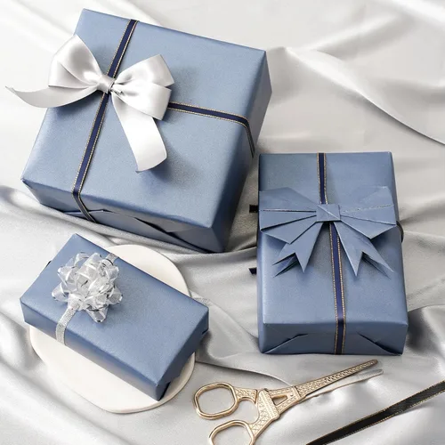 Vista 5 de Juertime - Papel de regalo mate azul marino - Papel de regalo reversible perlado-lustre perfecto para bodas, San Valentín, cumpleaños, Navidad, día