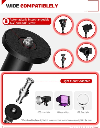 Vista 5 de IFOOTAGE A200 Monopie con Base Redonda, Monopie de Vídeo de 22" para Escritorio, Monopie de Cámara de Aluminio con Base, Compatible con Cámara DSLR