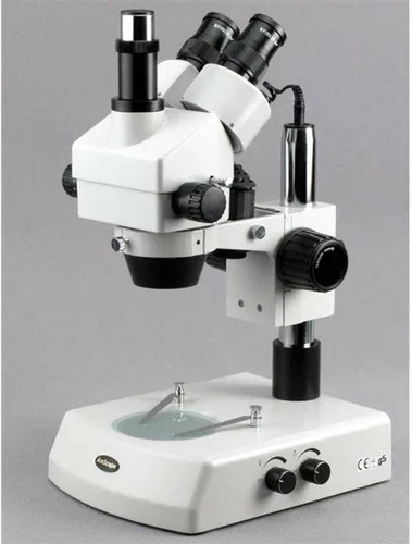 Vista 2 de AmScope SM-2TZ-DK Microscopio de zoom estéreo trinocular profesional, ocular WH10x, aumento de 3.5X-90X, objetivo de zoom 0.7X-4.5X, iluminación