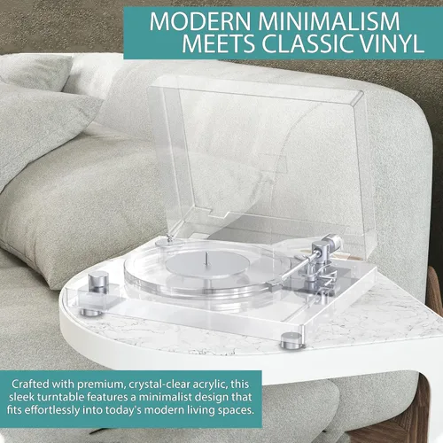 Vista 11 de Tocadiscos de vinilo vintage, tocadiscos Bluetooth 5.3 con preamplificador integrado, brazo de fibra de carbono, placa acrílica antivibración, doble