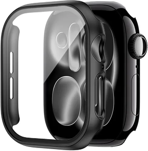 Vista 11 de WISKII - Juego de 2 protectores de pantalla y fundas para Apple Watch Series 9/8/7 de 41 mm, cubierta protectora ultradelgada de policarbonato duro