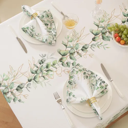 Vista 4 de Honellaty Summer Tablecloth Rectangle, Watercolor Eucalyptus Leaves Table Cloth, Stain Resistant Wrinkle Free Table Cover for Party Picnic Daily