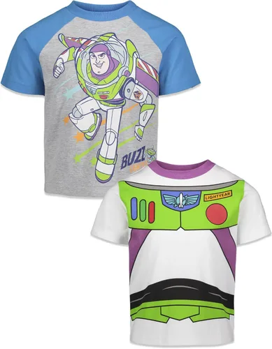 Disney Mickey Mouse Pixar Toy Story Winnie The Pooh Pixar Cars Lion Guard - Paquete de 2 camisetas para niños pequeños, GrisBlanco