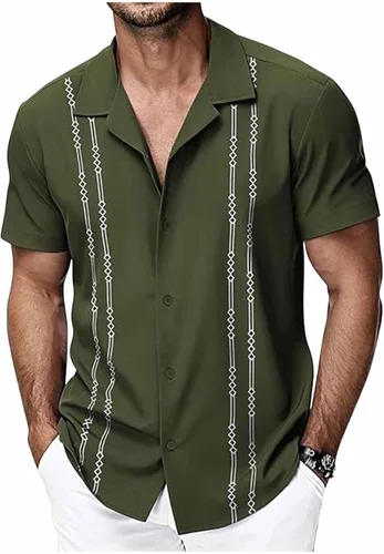Camisa de guayabera cubana para hombre, camisa de manga corta con botones, camisas hawaianas casuales de verano, camisas de playa para vacaciones