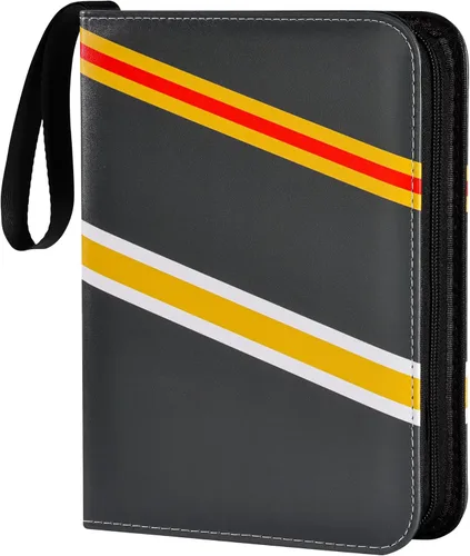Vista 14 de Carpeta para tarjetas coleccionables de 4 bolsillos con cremallera y correa de mano, capacidad para hasta 400 tarjetas, carpeta TCG de piel