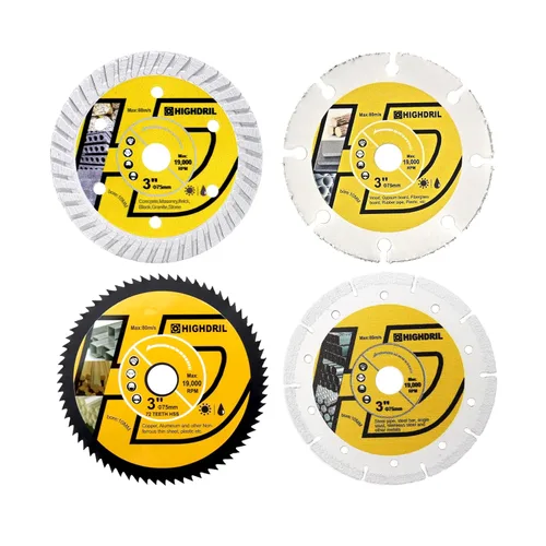 Vista 14 de HIGHDRIL Juego de hojas de sierra circular de 3 "2.953 in, 4 piezas, disco de corte de diamante/HSS/carburo para amoladora angular, azulejos