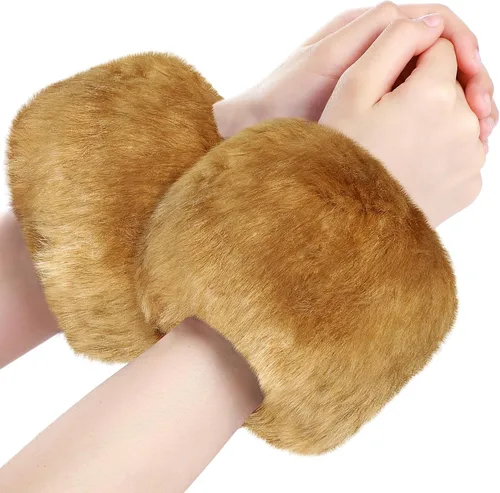Vista 25 de SATINIOR Puños de muñeca de piel sintética cortos para mujer Beige