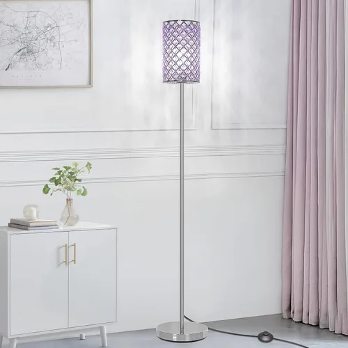 Vista 7 de Lámpara de pie de cristal, lámpara de pie moderna con elegante pantalla, lámpara de pie LED con interruptor de pie de encendido/apagado, lámpara