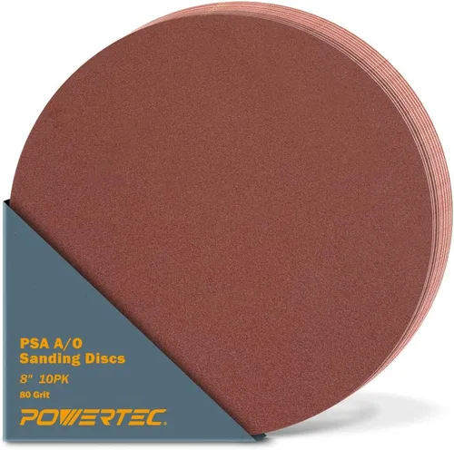 Vista 8 de POWERTEC 10 discos de lijado PSA de grano 60 de 8 pulgadas, papel de lija autoadhesivo de 8 pulgadas, para paneles de yeso, carpintería, pintura