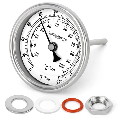 Vista 14 de MEANLIN MEASURE - Termómetro bimetálico de 1/2" NPT, esfera de 3.3", tallo de acero inoxidable de 1-7/8", precisión del 2%, montaje trasero central