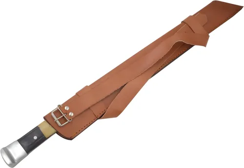 Vista 5 de Medieval Warrior Espada de hoja tanto inversa hecha a mano personalizada con funda de cuero (acero inoxidable, blanco y negro)