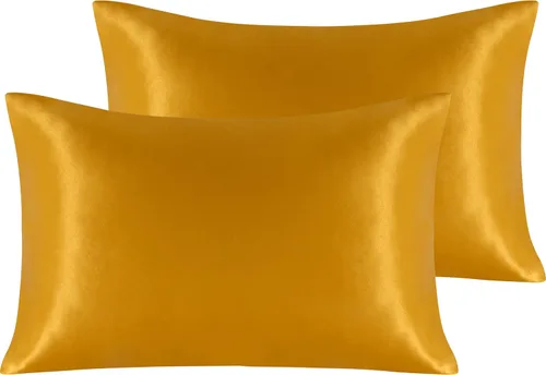 Vista 97 de NTBAY Paquete de 2 fundas de almohada estándar de satén para cabello y piel, lujosas y sedosas fundas de almohada con cierre de sobre, 20 x 26