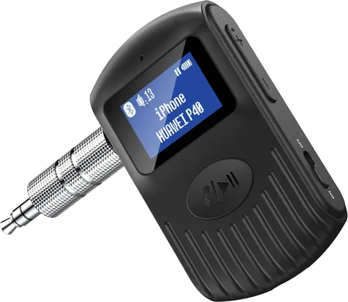 COMSOON Receptor Bluetooth con pantalla LCD, adaptador AUX Bluetooth 5.0 portátil de 0.138 in para coche/estéreo doméstico/altavoz/auriculares con