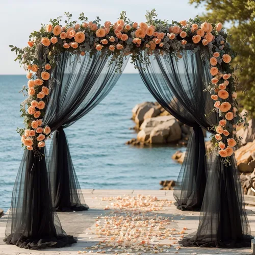 Vista 5 de PARTISKY Tela drapeada para arco de boda, cortinas negras de 19 pies, cortinas transparentes para telón de fondo, decoración de arco de boda