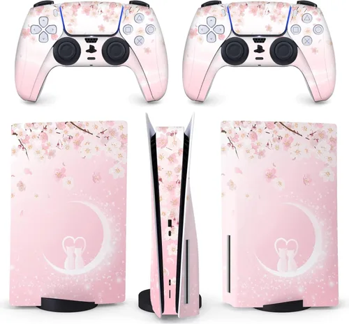 BelugaDesign Sakura Cat Skin PS5 Anime Moon Heart Cherry Blossom japonés Lindo controlador de consola de vinilo Kawaii Compatible con Sony