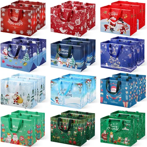 Clysee 24 bolsas de regalo de Navidad, bolsas reutilizables de Navidad con asas, bolsas de regalo de Navidad no tejidas, regalo de Navidad para