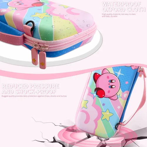 Vista 4 de Cute Carrying Case for Nintendo Switch OLED, Pink Travel Carry Bag for Star, Accessories with Protective Hard Shell, HD Screen Protector, Adjustable