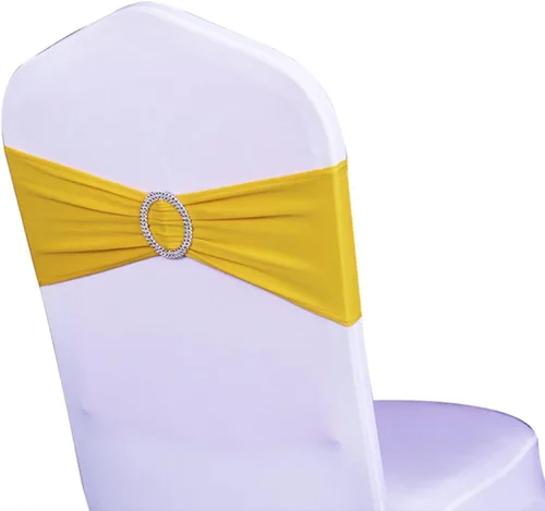 Vista 13 de Bandas elásticas de elastano para silla, color azul real, paquete de 50 unidades para bodas, bandas elásticas para sillas con hebilla deslizante