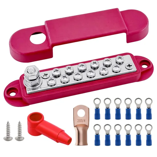 Vista 9 de Barra de bus de bloque de distribución de energía de 1/4 pulgadas con 12 tornillos #8, Ampper 5.3 pulgadas, 12 V, 150 A, bloque de distribución