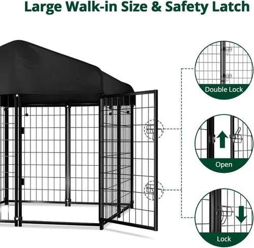 Vista 3 de Perrera para perros al aire libre con techo, 4 x 4.2 x 4.5 pies de alambre soldado para exteriores, jaula de perro resistente con cubierta
