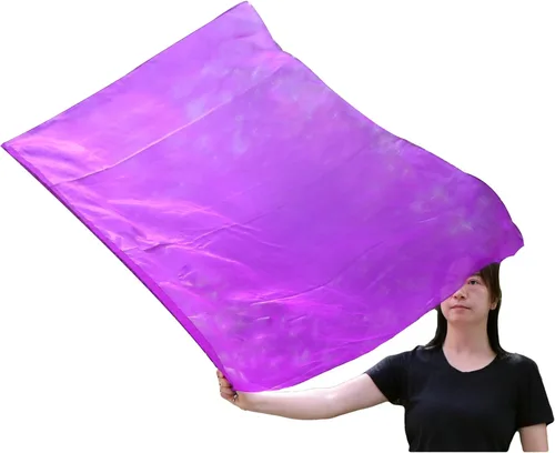 Vista 18 de Winged Sirenny Bandera de seda Poi con una varilla dura, 40 pulgadas rectangular giratoria de seda fluida para iglesia, adoración profética Autumn