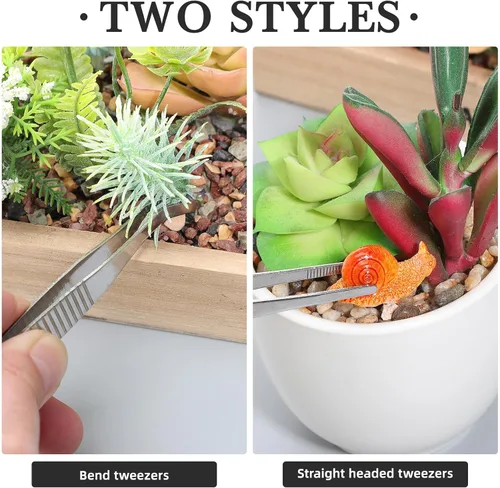 Vista 3 de SEWACC 5pcs Stainless Steel Succulent Gardening Tweezers Lightweight Pointed and Curved Tips for DIY Moss Micro Landscape Planting Portable