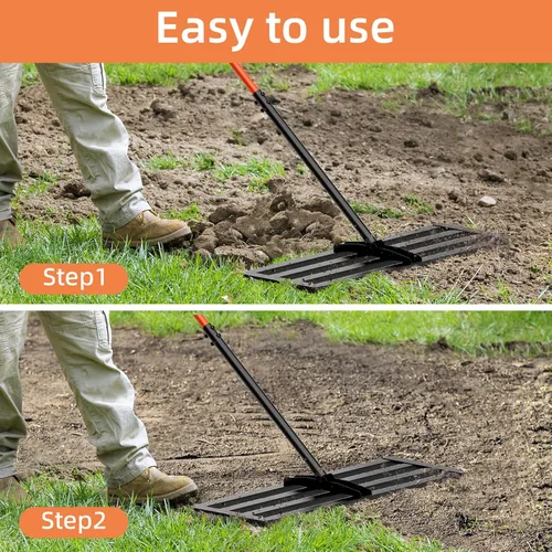 Vista 4 de Rastrillo nivelador de césped de 30 x 10 pulgadas, rastrillo de nivelación de patio de acero inoxidable resistente, herramienta profesional
