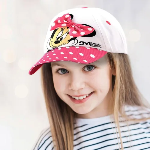 Vista 4 de Disney Gorra de béisbol Minnie Mouse para niña 3D con lazo curvo, correa trasera (4-7), Blanco
