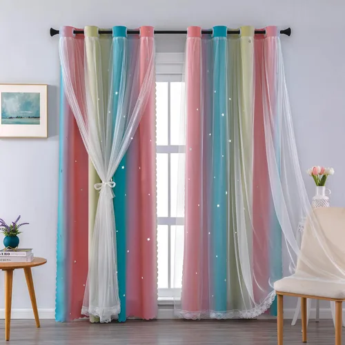 Vista 98 de XiDi Cortinas rosas y grises para dormitorio de niñas, calcomanías de pared de unicornio, cortina verde, cortinas de oscurecimiento de habitación