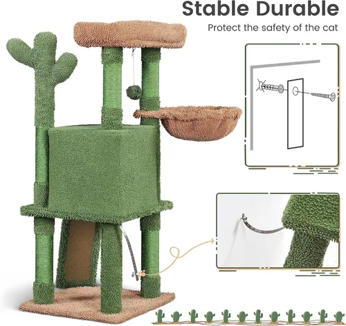 Vista 9 de Yaheetech Árbol para Gatos de Cactus, Torre para Gatos de 42 Pulgadas para Gatos de Interior, Condominio para Gatitos de Múltiples Niveles con Poste