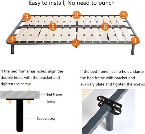 Vista 4 de 2 patas de soporte central de altura ajustable para marco de cama, listones centrales de cama, patas de soporte pesado, pie de muebles de acero