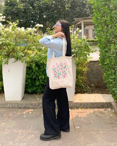 Vista 5 de Ecoright - Bolsa de mano para mujer con cremallera, bolsa de mano pequeña, bolsa de lona, bolsa de algodón reutilizable para playa, comestibles
