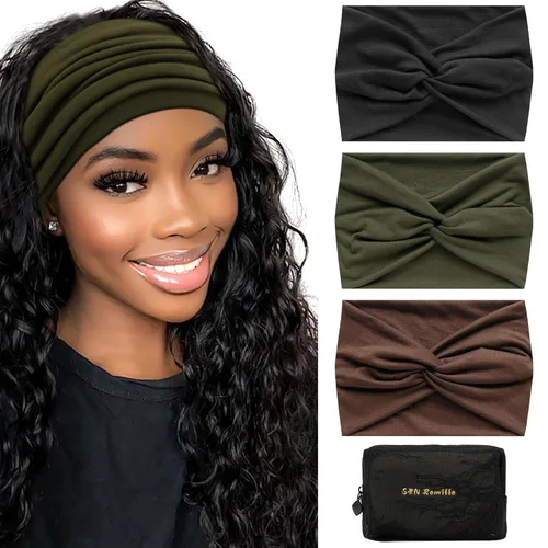 Vista 15 de S&N Remille Diademas anchas para mujer, banda para el cabello grande, diadema elástica antideslizante, accesorios con nudos torcidos, accesorios