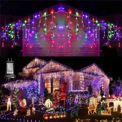 LYHOPE Luces de Navidad de Carámbanos, 432 LED de 35.4 pies, 8 Modos de Luces de Carámbanos de Bajo Voltaje con 72 Gotas, Luces de Hadas de Cortina