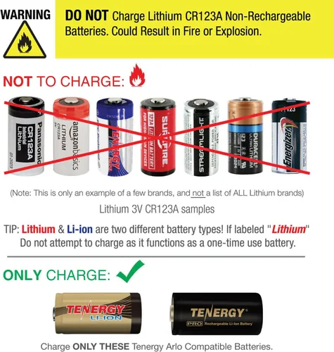 Vista 3 de Tenergy 3.7V RCR123A Li-Ion cargador de batería – Certificado CE, FCC & funciona con cámaras de seguridad Arlo inalámbricas HD (VMC3030)