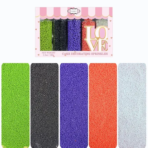 Confect Sprinkles - Mezcla de perlas en plata, naranja, morado irlandés, negro y verde lima, bolas de discoteca comestibles para hornear, decoración