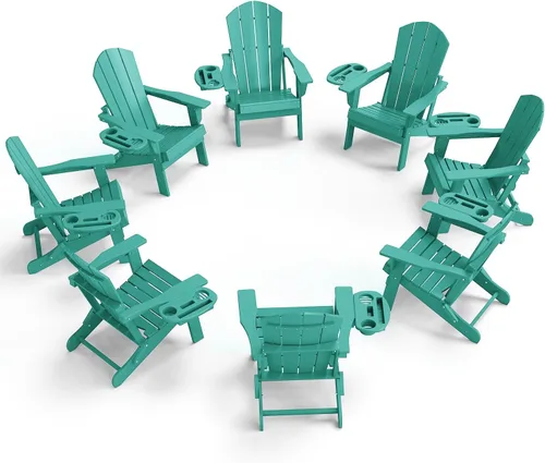 Vista 50 de FOOWIN Silla Adirondack plegable, sillas Adirondack de polietileno de alta densidad con soporte para tazas, sillas de plástico resistentes a