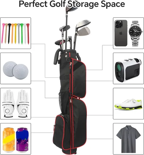 Vista 3 de Bolsa de golf con divisor de 2 vías, bolsa de golf Par 3 con 6 bolsillos con capacidad para hasta 7 palos, bolsa de golf pequeña de doble correa