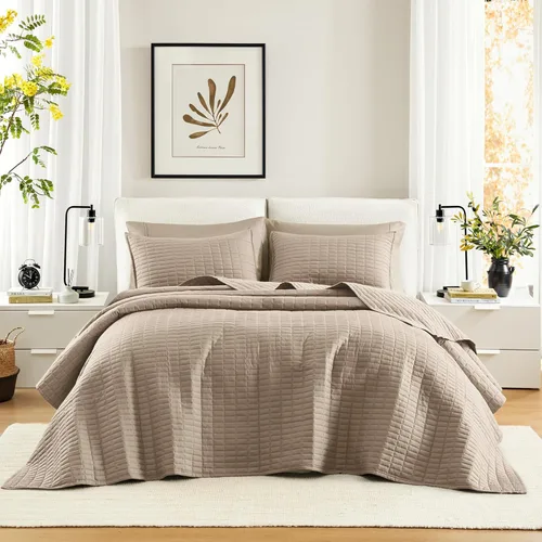 Vista 43 de Comfort Spaces Juego de edredón de tamaño King extragrande de color marfil de 120 x 118 pulgadas, colcha acolchada de verano de microfibra ligera