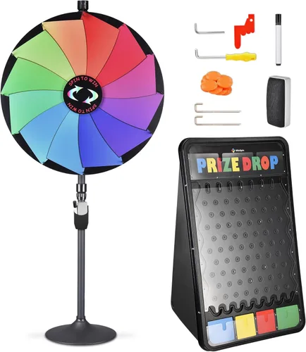 Vista 13 de WinSpin Rueda de premios de mesa de 12 pulgadas, rueda de ruleta de juegos de carnaval con marcador de borrado en seco, rueda giratoria resistente