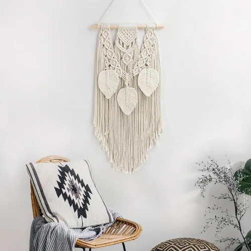 Vista 6 de LB Colgante de pared de macramé rosa, decoración de pared de macramé bohemio, borla rosa y beige, bohemio, tejido a mano, macramé, decoración