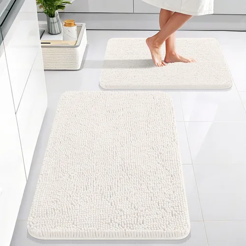 Vista 8 de OLANLY Juego de 2 alfombras de baño de felpilla suave y absorbente, antideslizantes, de secado rápido, lavables a máquina, accesorios de decoración